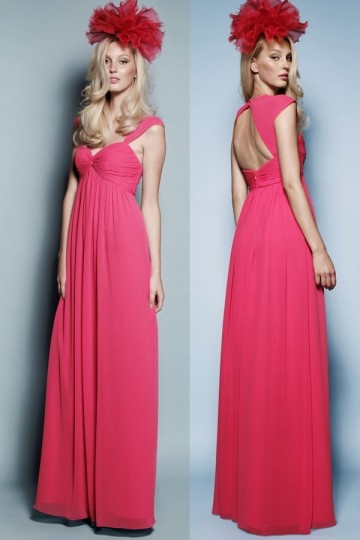 Chic robe longue fuchsia pour mariage bustier cœur empire dos découpé