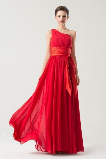 robe rouge asymtrique mouseline ceinturée pour mariage