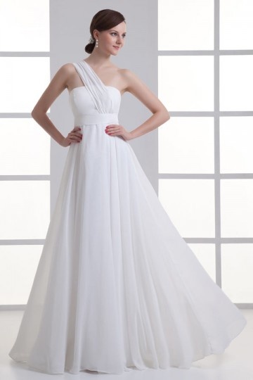 Robe habillée blanche pour mariage à col asymétrique en mousseline