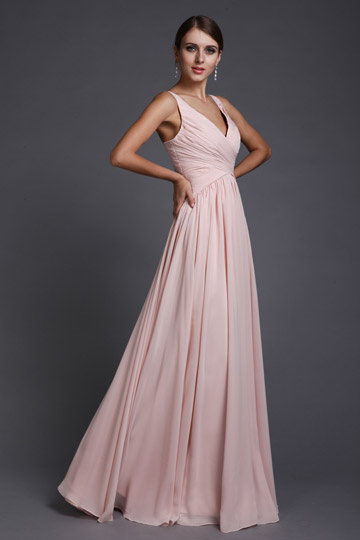 Simple robe rose pour mariage longue plissés